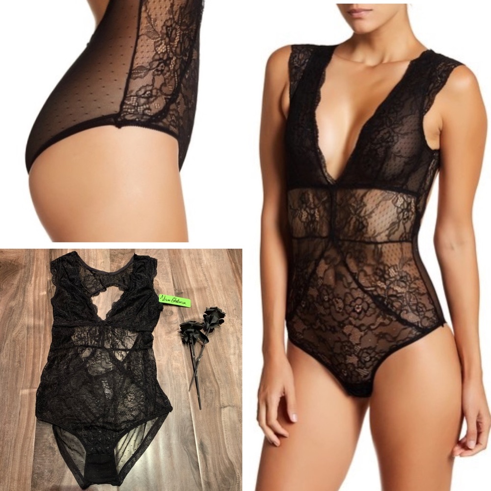 Sam Edelman Black Lace Scallop Bodysuit